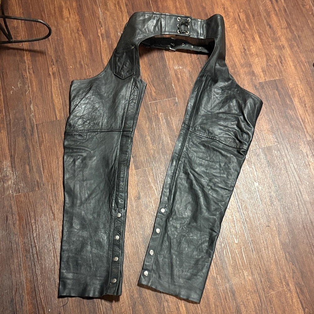 Shaf 90s Black Leather Chaps Medium - Picture 10 of 14